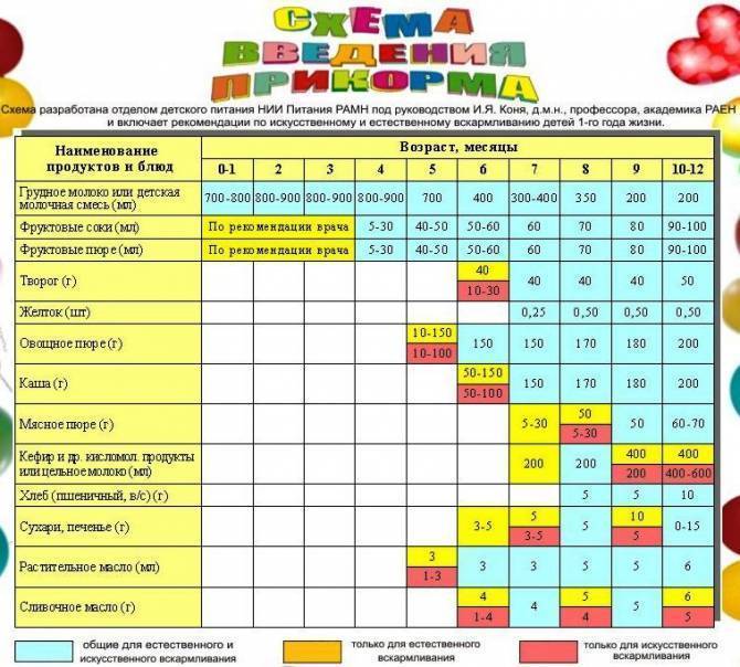 Схема прикорма с 6 месяцев: подробное меню для детей по дням